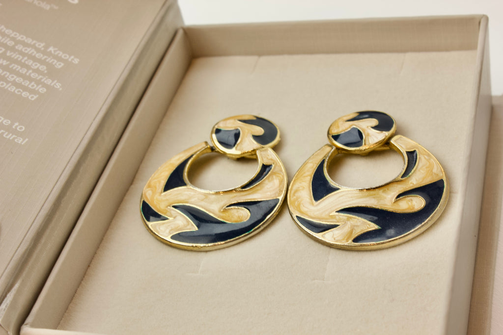 90's Door-Knocker Earrings | Brass & Enamel Earrings |