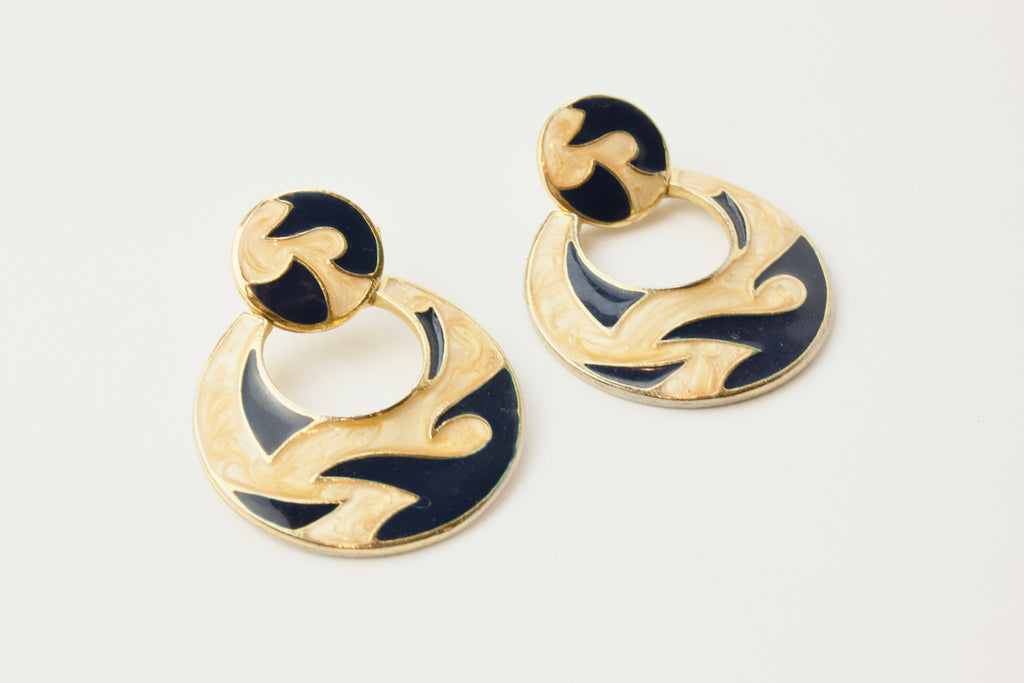 90's Door-Knocker Earrings | Brass & Enamel Earrings |