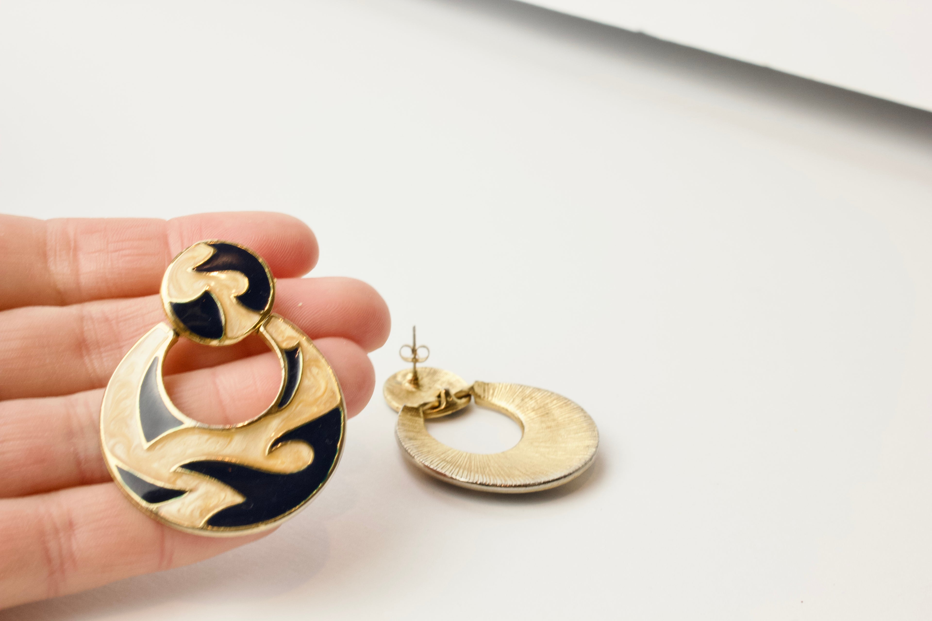 90's Door-Knocker Earrings | Brass & Enamel Earrings |
