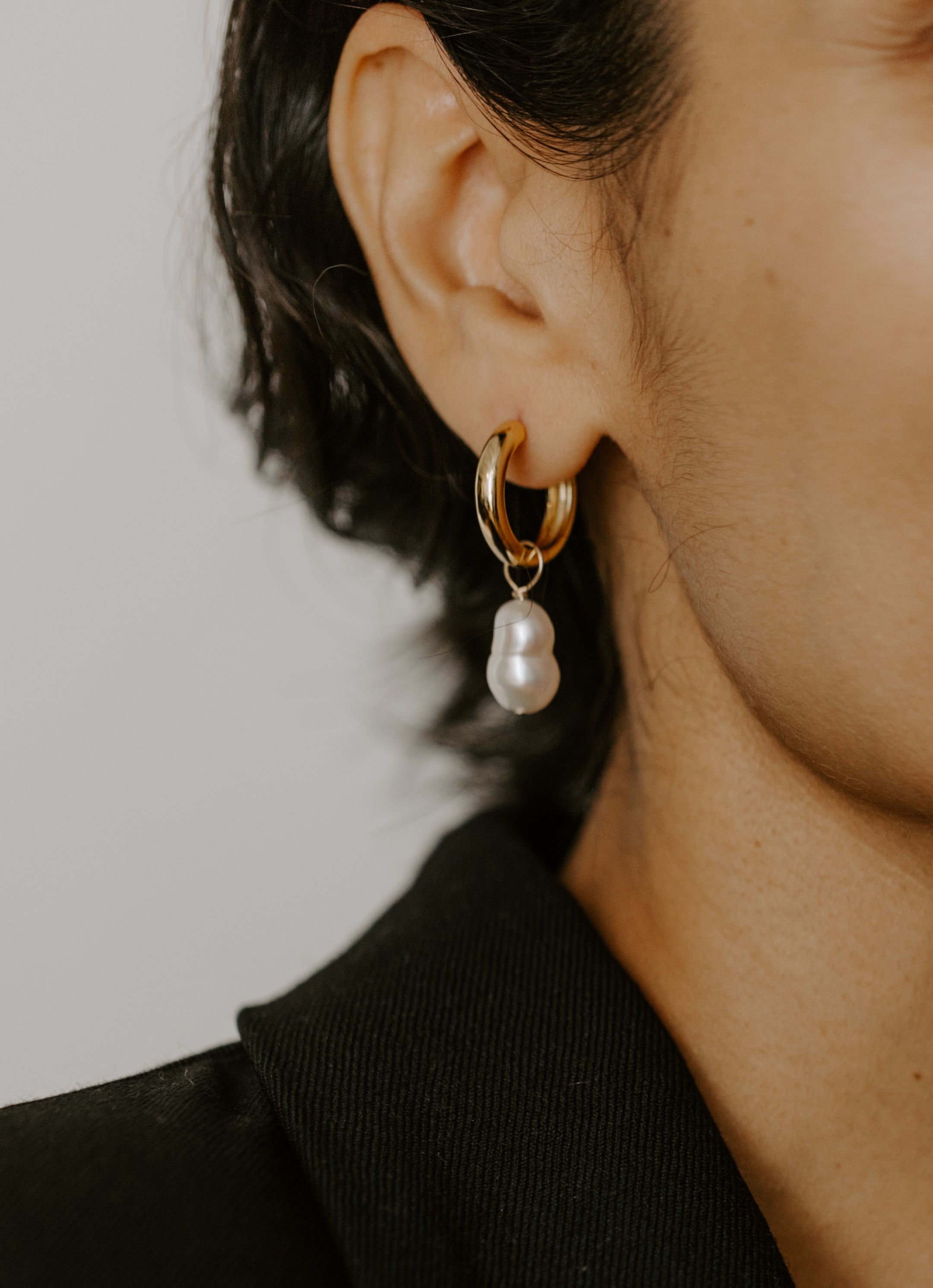 Large Baroque Pearl Hoop Earrings
